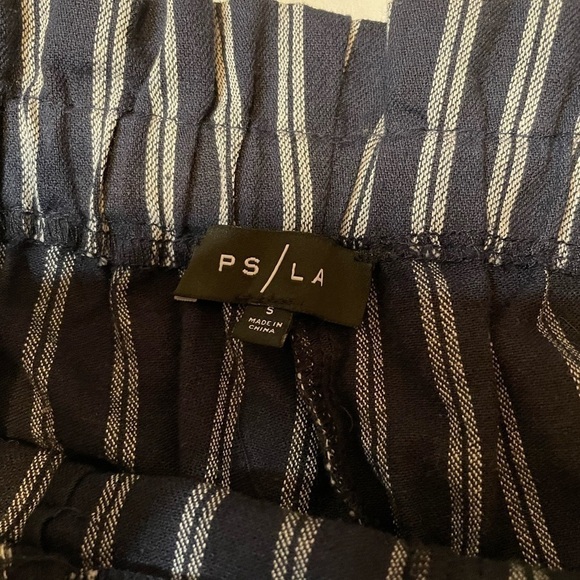 PS/LA Pacsun size small navy blue and white stripped paper bag pants - Picture 3 of 12